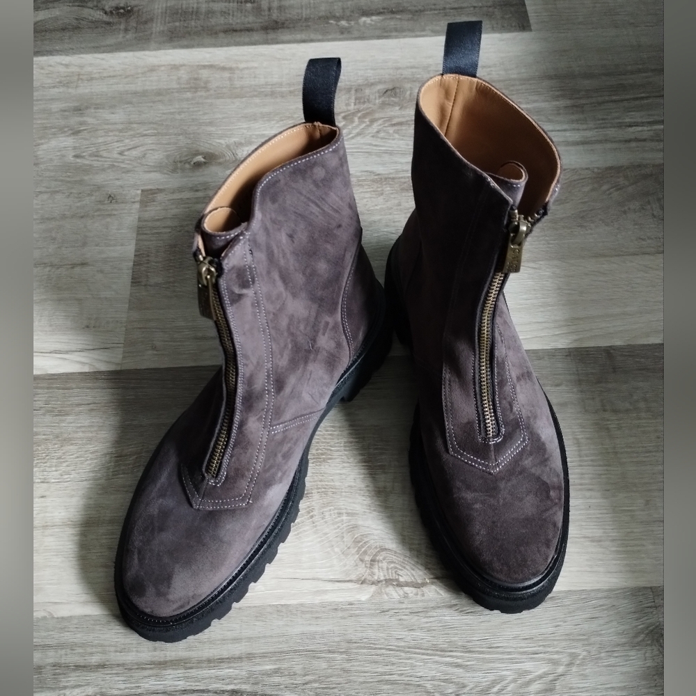 Calce Suede Ankle Boots with Rugged Sole and Front Zip